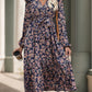 Printed Surplice Long Sleeve Midi Dress