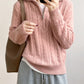 Cable-Knit Half Zip Long Sleeve Sweater