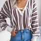 Striped Lace-Up Long Sleeve Sweater