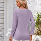 Full Size Decorative Button Openwork V-Neck T-Shirt