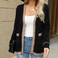 Contrast Trim Button Up Long Sleeve Cardigan