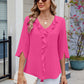 Ruffled V-Neck Three-Quarter Sleeve Blouse