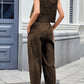 Lovelet Plaid Round Neck Sleeveless Top and Pants Set