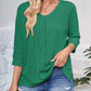 Full Size Textured Round Neck Three-Quarter Sleeve Blouse
