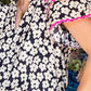 Printed V-Neck Flounce Sleeve Blouse