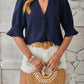 Full Size Notched Half Sleeve Blouse