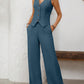 V-Neck Button Down Vest and Wide Leg Pants Set