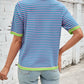 Lovelet Striped Contrast Round Neck Half Sleeve Knit Top