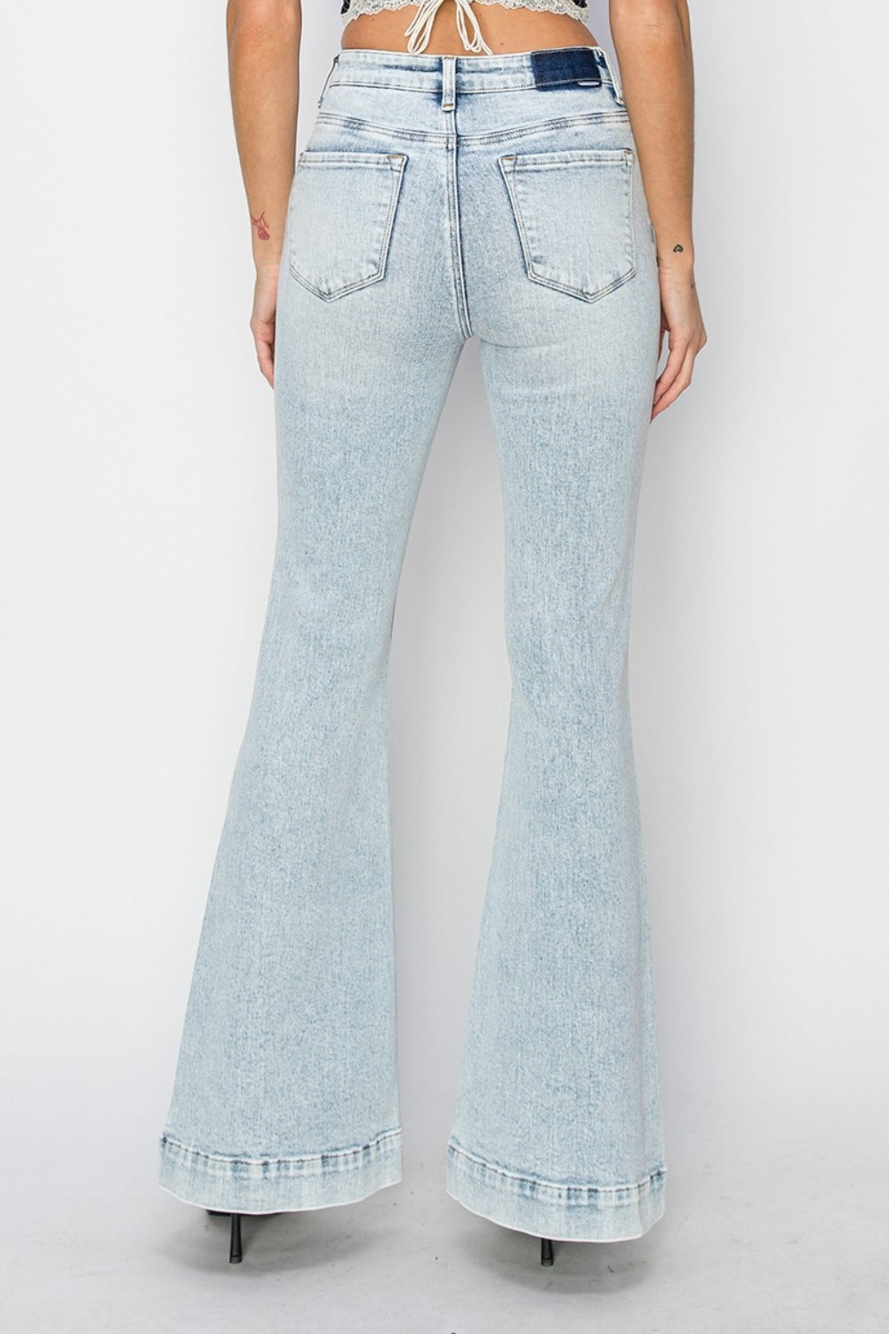 Risen Full Size High Rise Front Patch Pocket Flare Jeans *
