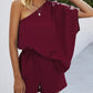 Single Shoulder Batwing Sleeve Romper