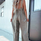 V-Neck Wide Leg Denim Jumpsuit