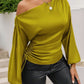 Drawstring One Shoulder Long Sleeve Blouse