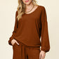 Double Take Full Size Texture V-Neck Long Sleeve T-Shirt and Shorts Set