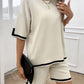 Devine Contrast Trim Round Neck Top and Shorts Set