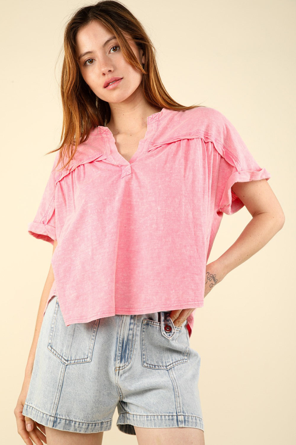VERY J Nochted Short Sleeve Washed T-Shirt *