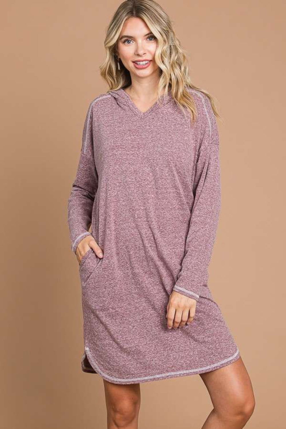 Culture Code Full Size Hooded Long Sleeve Sweater Dress *