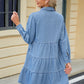 Tiered Button Up Long Sleeve Denim Dress