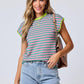 Mandy Contrast Round Neck Cap Sleeve Sweater