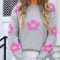Flower Round Neck Long Sleeve Sweater