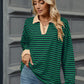 Striped Johnny Collar Long Sleeve Sweatshirt
