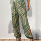 Smocked Slit Printed High Waist Pants