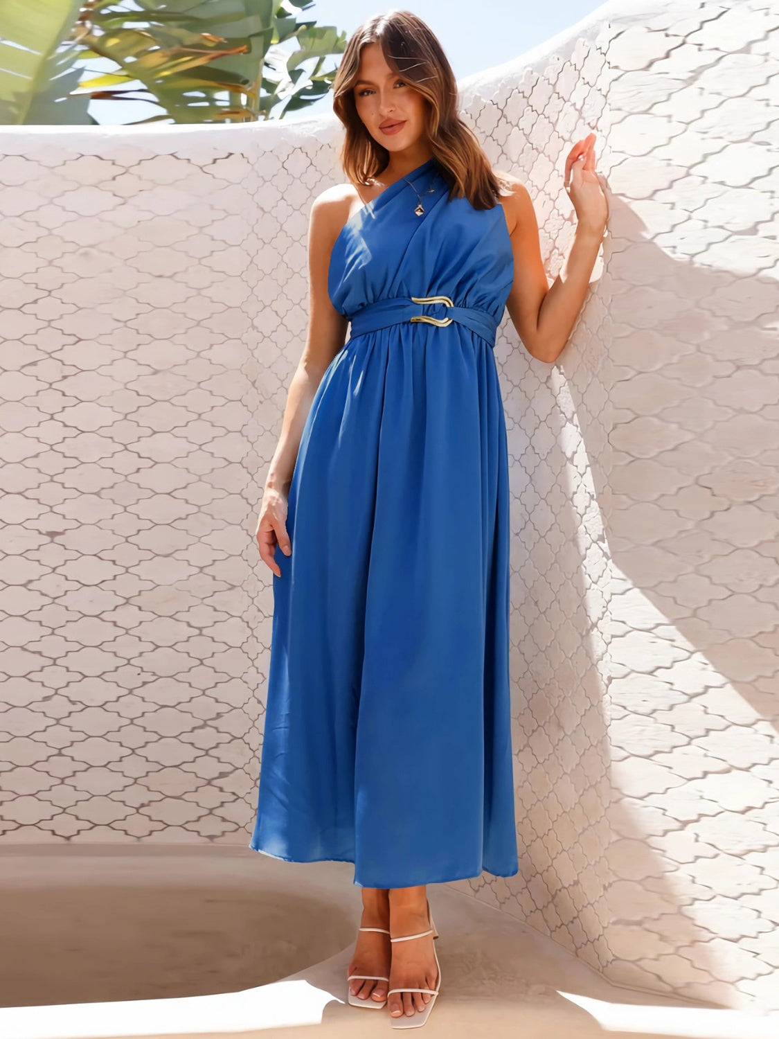 Full Size Single Shoulder Midi Dress