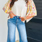 Printed Round Neck Flutter Sleeve Blouse