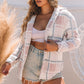 Plaid Button Up Collared Neck Sherpa Jacket