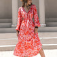 Tied Cutout Printed Long Sleeve Midi Dress