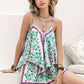 Printed V-Neck Top and Shorts Set