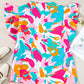 Plus Size Ruffled Printed Notched Cap Sleeve Blouse