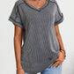 Exposed Seam V-Neck Short Sleeve Top