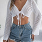 Sand n' Sun Openwork Tied Long Sleeve Knit Cover Up