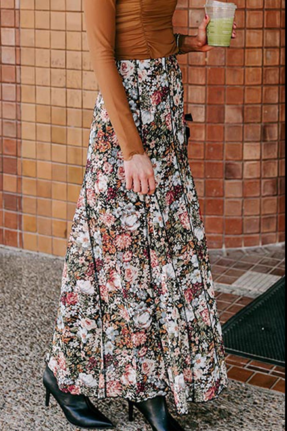 Floral Elastic Waist Maxi Skirt