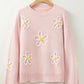 Flower Round Neck Dropped Shoulder Sweater