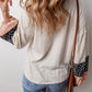 Color Block Tie Neck Long Sleeve Top