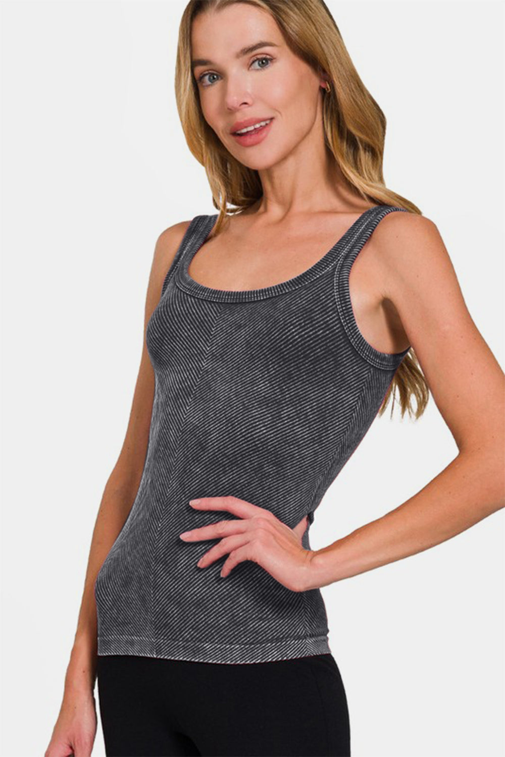 Zenana Ribbed Scoop Neck Tank