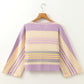 Contrast Striped Round Neck Three-Quarter Sleeve Top