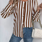 Perfee Striped Round Neck Long Sleeve Blouse