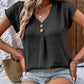 Full Size Decorative Button V-Neck Short Sleeve Blouse