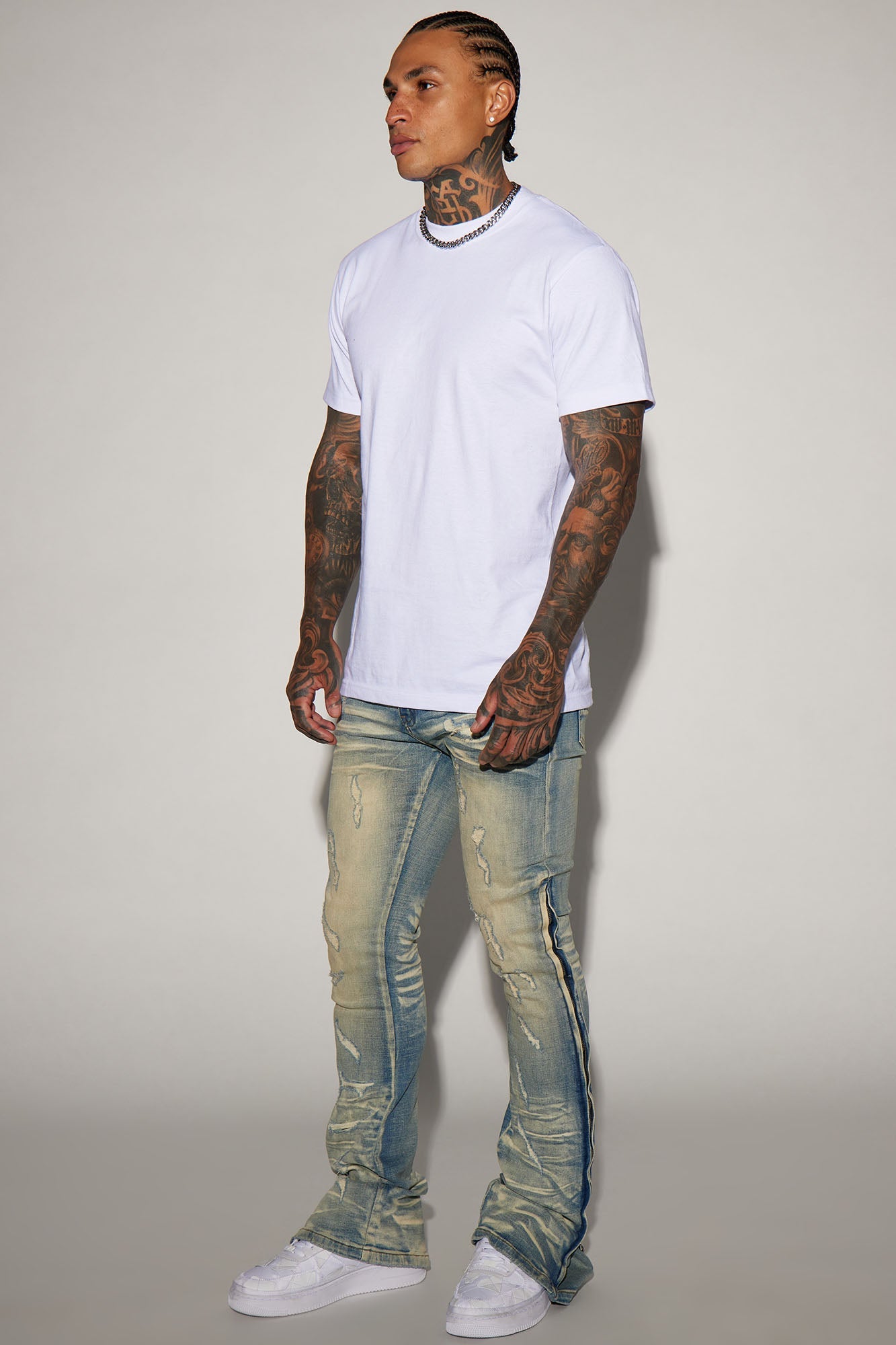 Zip All The Way Stacked Skinny Flare Jeans - Medium Wash