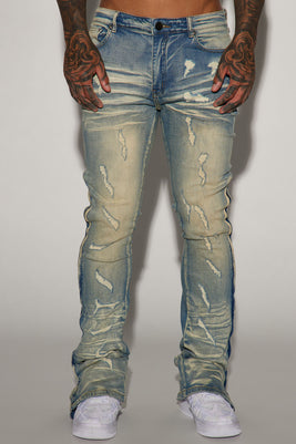 Zip All The Way Stacked Skinny Flare Jeans - Medium Wash