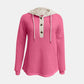 Full Size Waffle-Knit Contrast Long Sleeve Hoodie