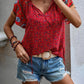Printed Tie Neck Short Sleeve Blouse