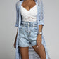 Openwork Open Front Three-Quarter Sleeve Cover Up