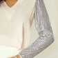 Sequin V-Neck Long Sleeve Blouse