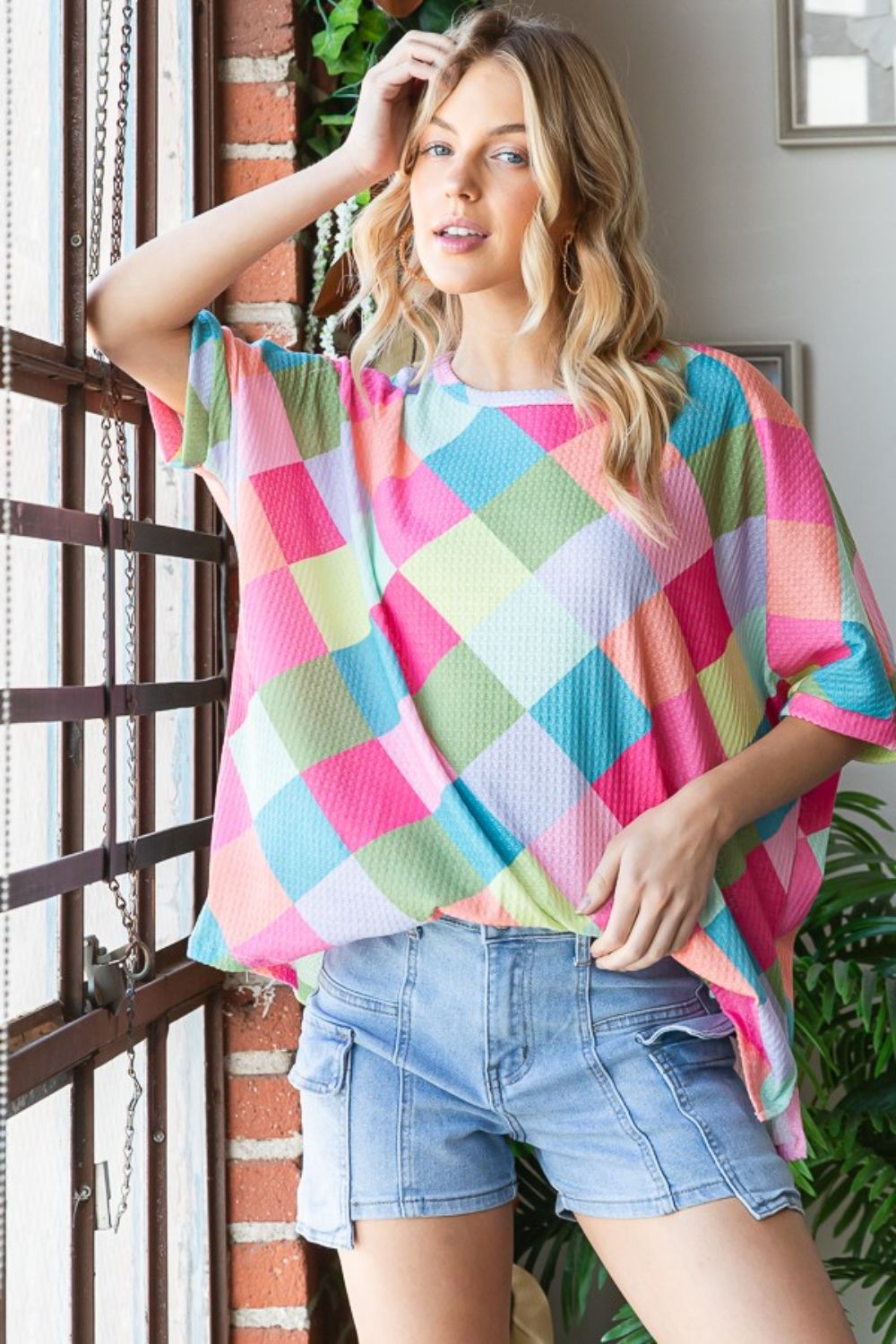HOPELY Color Block Waffle Oversized T-Shirt *
