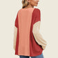 Double Take Texture Contrast Round Neck Long Sleeve T-Shirt
