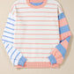 Contrast Striped Round Neck Long Sleeve Sweater