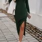 Devine Drawstring Round Neck Long Sleeve Midi Dress